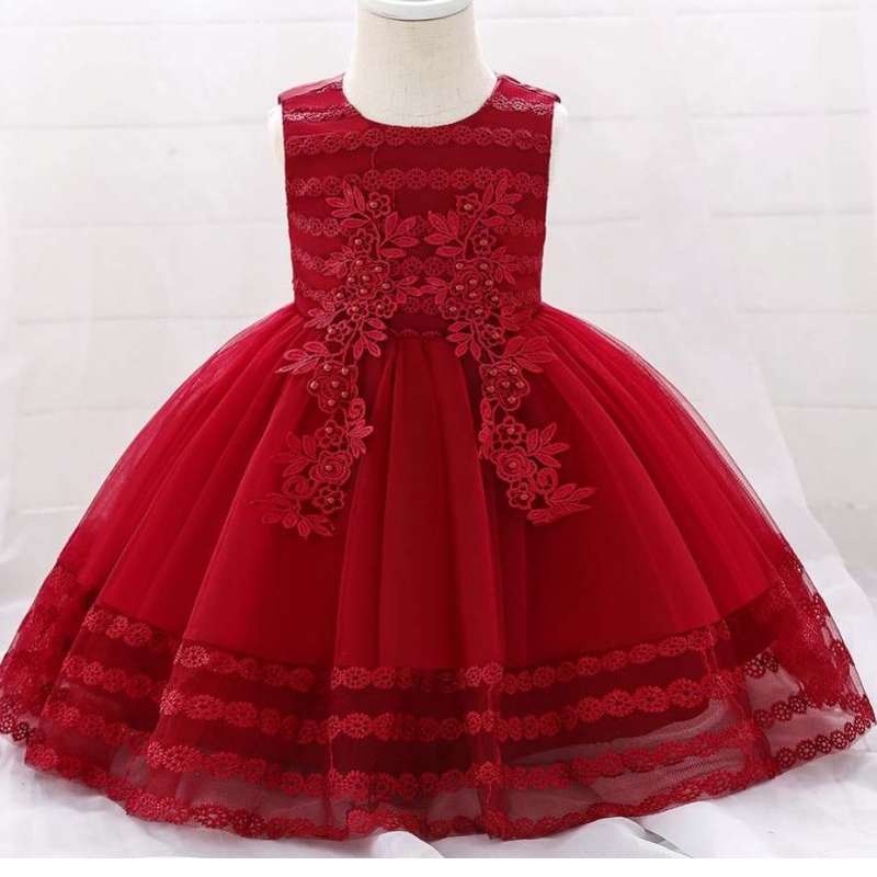 Ny design Chidren Dress Appliced ​​0-2y Flower Girl Dresses STEVELESS Kids Clothing L1923xz