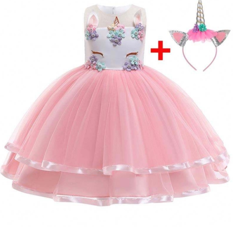 2021 Ny Flower Unicorn Party Dress 5 Färg Tillgänglig Kids Girls Party Dress DJS002