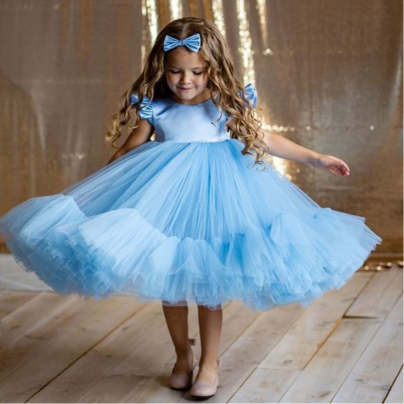 Baige New Flowers Girl Wedding Dress Bridal Gown Puffy Party Dress for Baby Girl