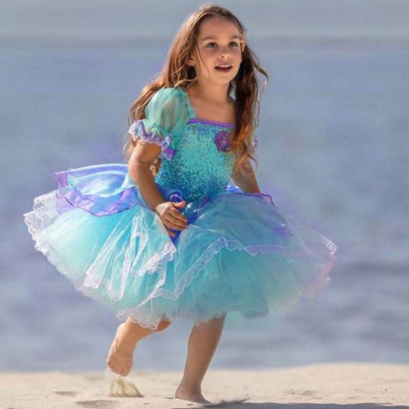 Baigelittle Mermaid Ariel Princess Dress Halloween Costumes Dress Up Party Girls Cosplay Kids Ball Gown