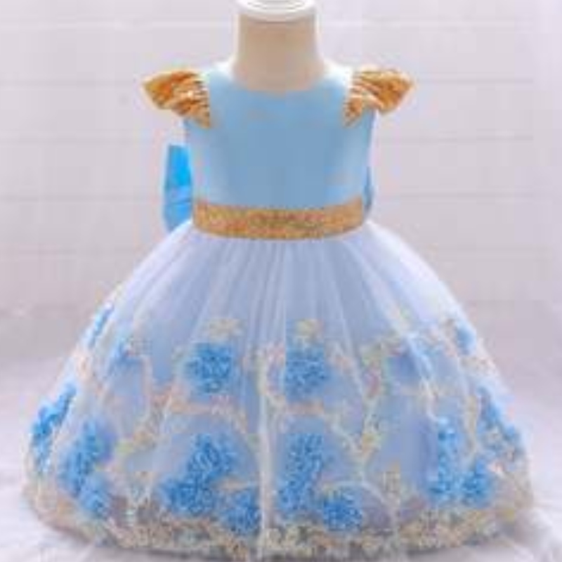 Baige Yellow Flower Girl Dress Kids Party frockny India Collection Fancy Girl Party Dress L2021xz