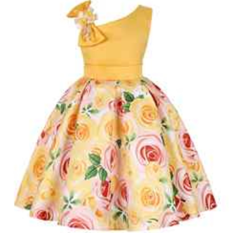 2021 Ärmlös Little Girls Dress Ny Summer Print Flower Princess Dress Cotton Frock Design 1863