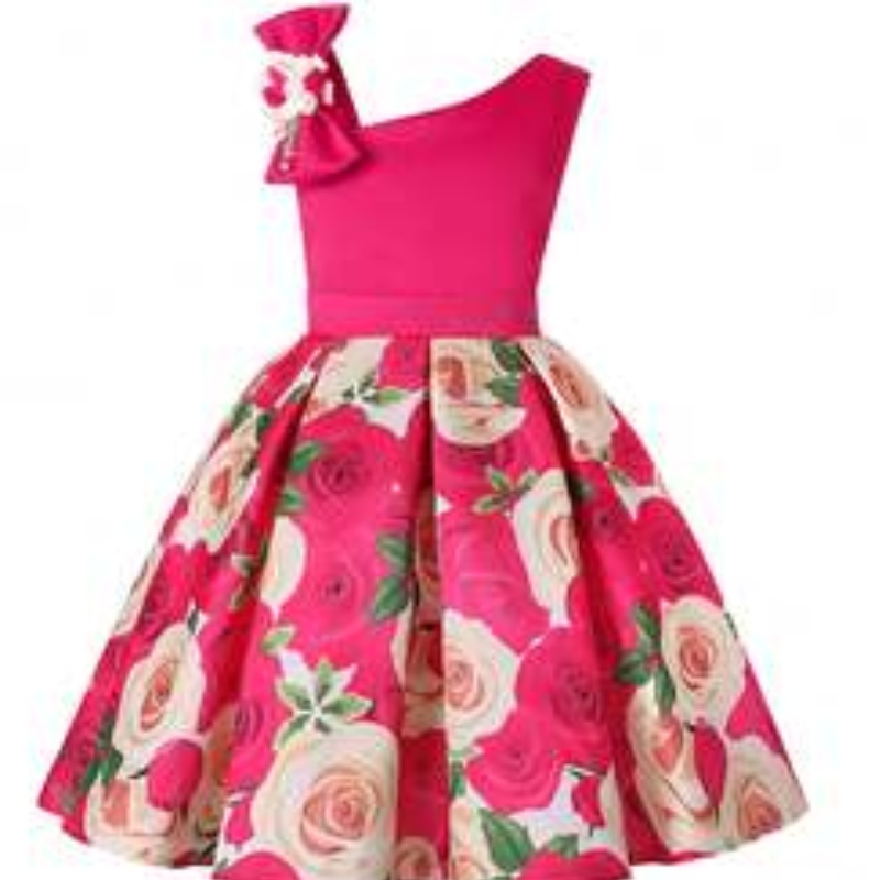 2021 Ärmlös Little Girls Dress Ny Summer Print Flower Princess Dress Cotton Frock Design 1863