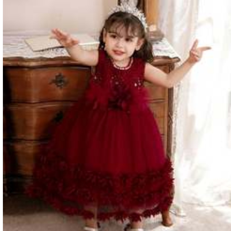 Baige 2022 Toddler Teen Ball Gown Princess Tulle Flower Girl Dress Formal paljetter Kid Girl Birthday Party Dresses