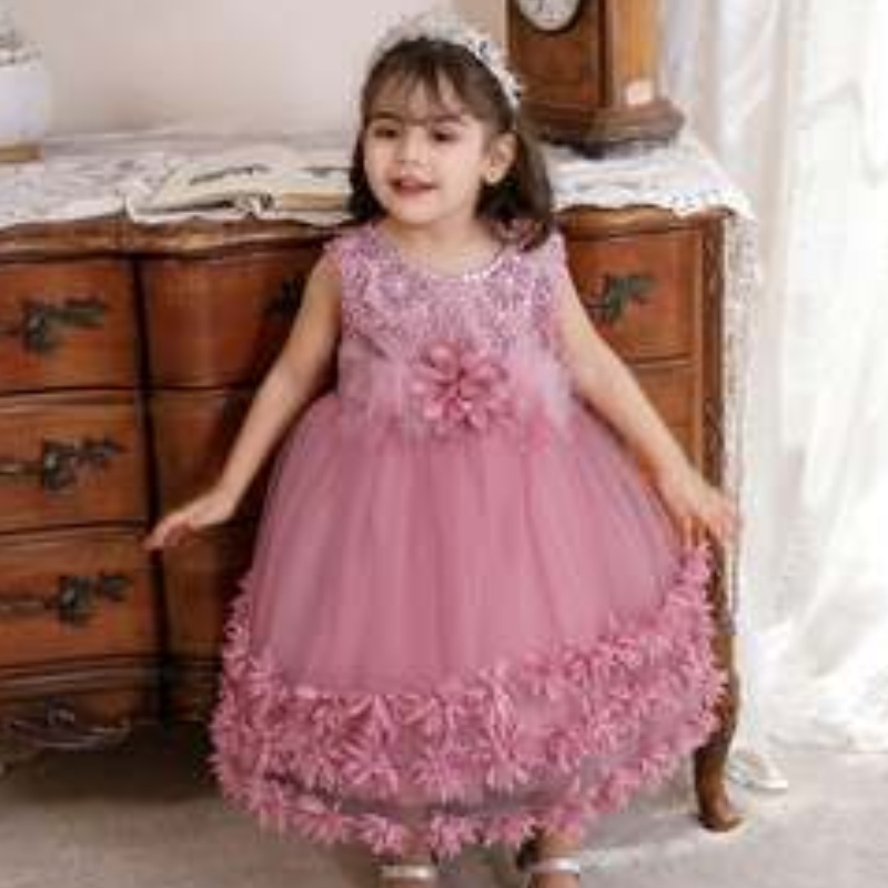 Baige 2022 Toddler Teen Ball Gown Princess Tulle Flower Girl Dress Formal paljetter Kid Girl Birthday Party Dresses