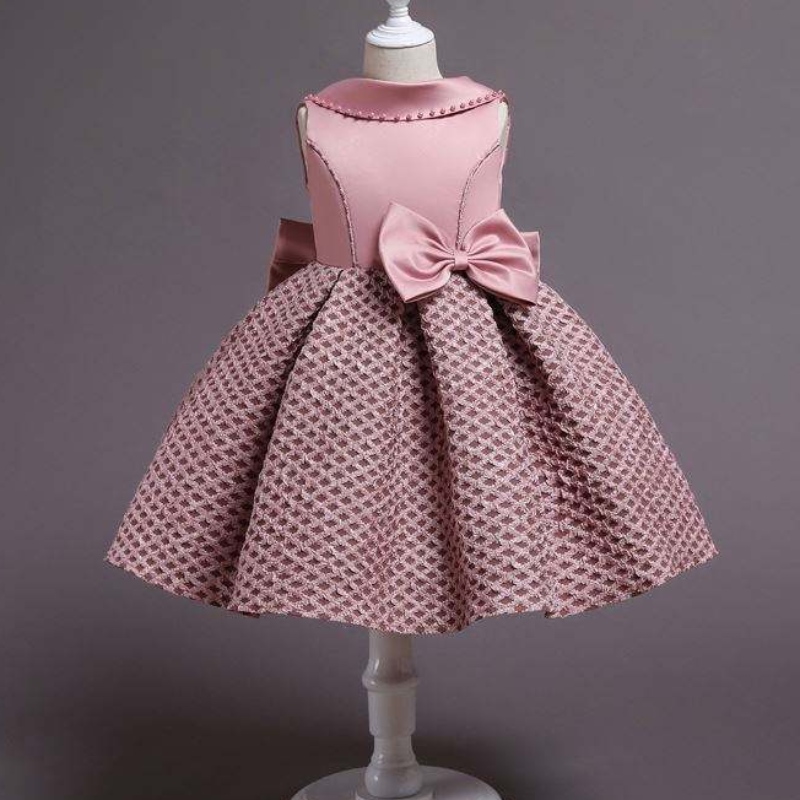 Baige Flower Girls Dresses Satin Vackra designbarn 3 till 10 år Barnprestanda DS001