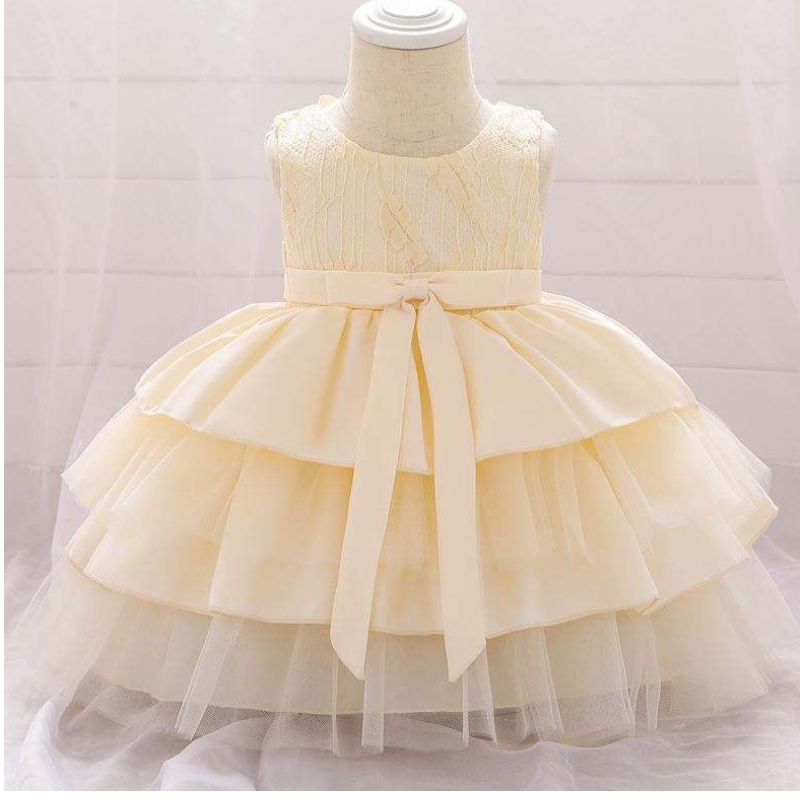 Baige högkvalitativ blommaflickan Party Dress Kids frock flicka kostym barn frock design l1912xz