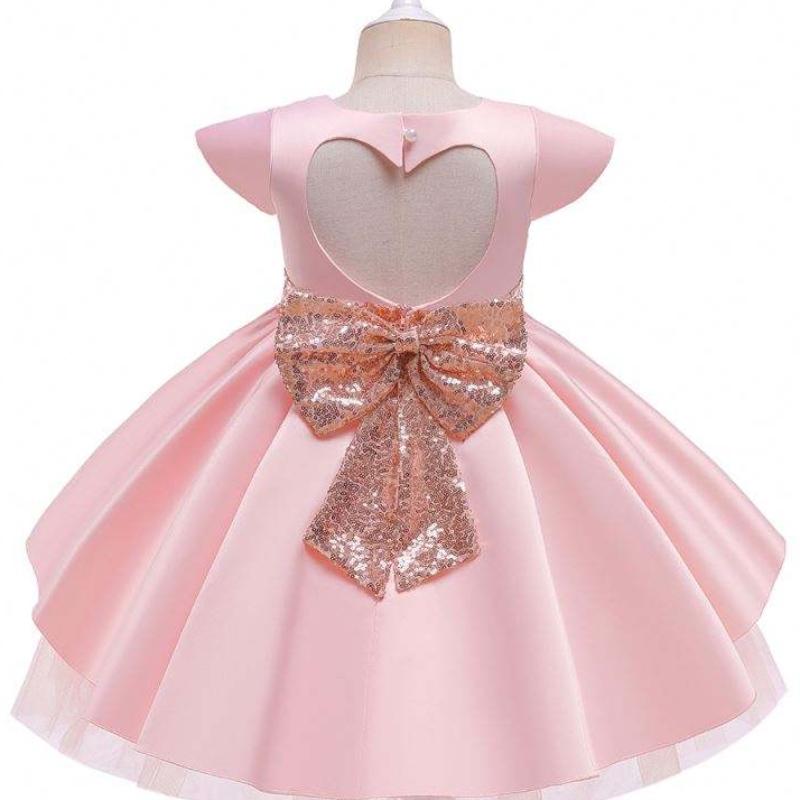 Baige Nya små flickor Bröllopsklänningar Kids Princess Frock med Bow Child Birthday Party Dress 3-10 år gammal