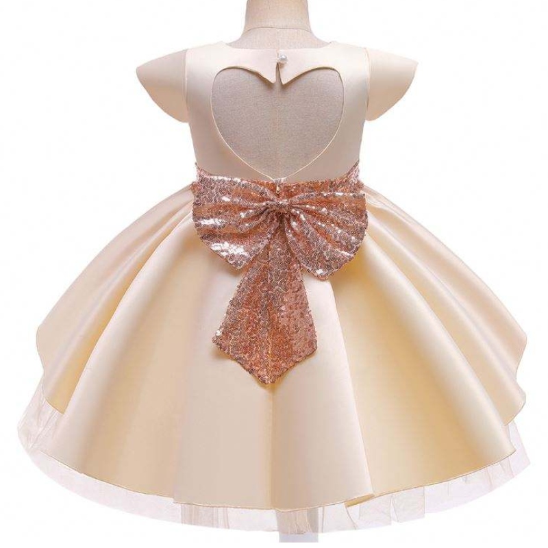 Baige Nya små flickor Bröllopsklänningar Kids Princess Frock med Bow Child Birthday Party Dress 3-10 år gammal