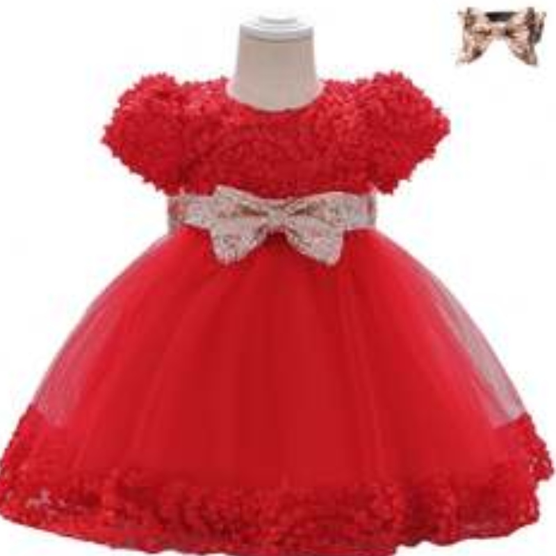 Baige Hot New Dresses Sequined Flower Birthday Children Baby Girls Party Dress Design med Bow L1941xz