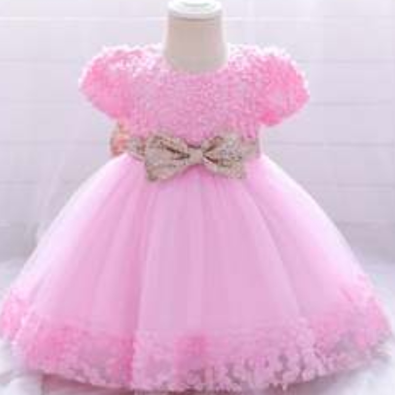 Baige Hot New Dresses Sequined Flower Birthday Children Baby Girls Party Dress Design med Bow L1941xz