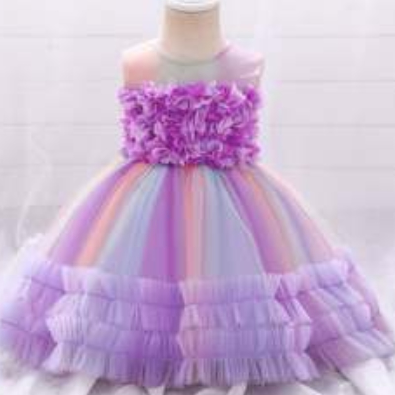 Baige New Fashion Purple Flower Girl Birthday Party Dress Baby Frock Design Performance Gown L2020xz