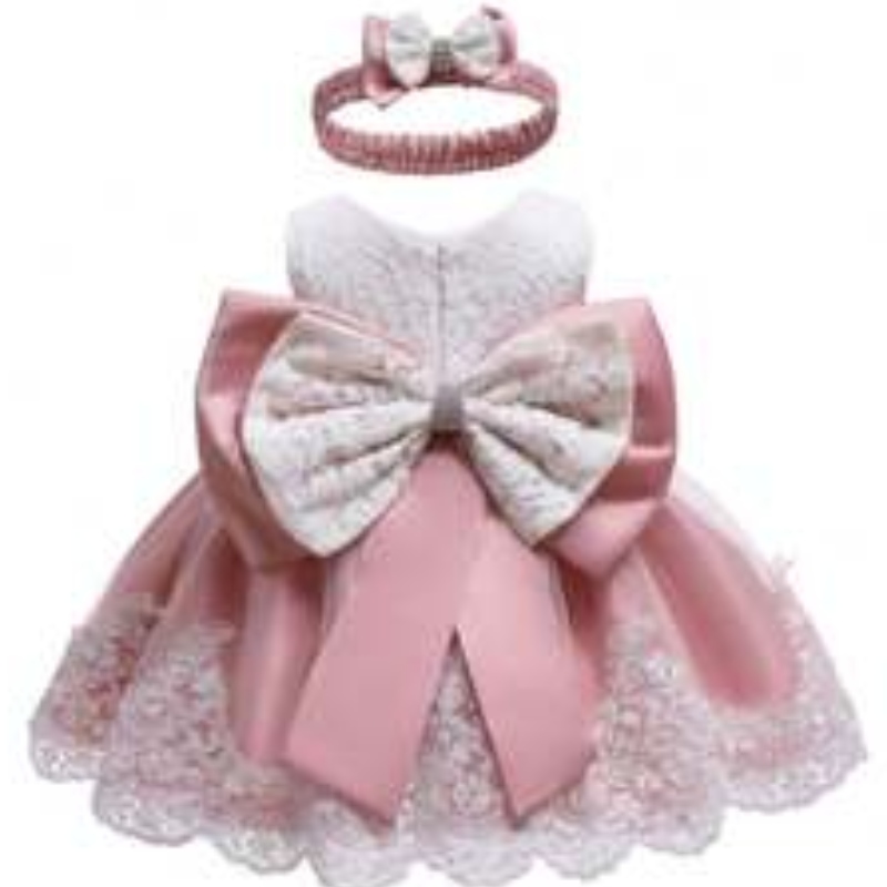 Baige White Baby Girl Party Dress 1 Year Party Baby Girl Dresses Frocklittle Princess kjol med gratis hårband