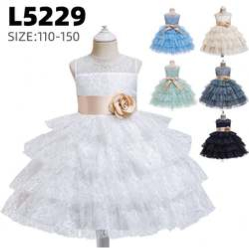 Baige Ny snygg kvällsfestklänning 3-10 år Flower Girl Lace Princess Ball Gown