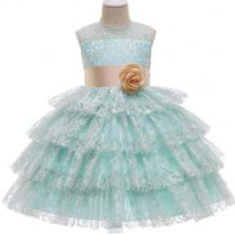 Baige Ny snygg kvällsfestklänning 3-10 år Flower Girl Lace Princess Ball Gown