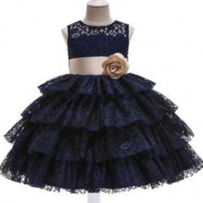 Baige Ny snygg kvällsfestklänning 3-10 år Flower Girl Lace Princess Ball Gown