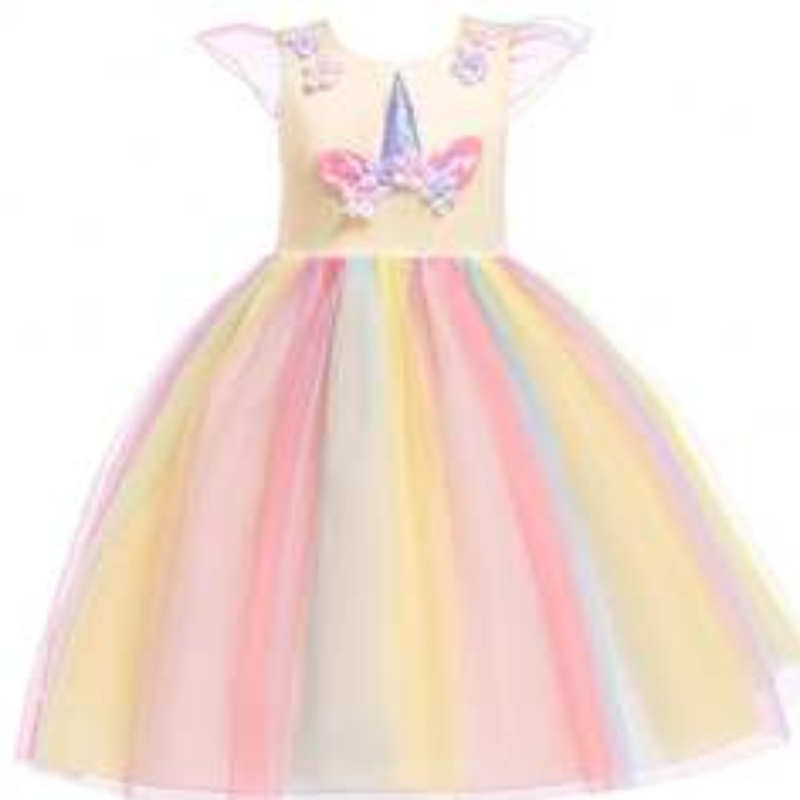 Baige Amazon Sellsbaby Girls Unicorn PrincessTutu Dress Flower Girls Rainbow Dress Födelsedagsfest Kostym Barn Summer Tulle