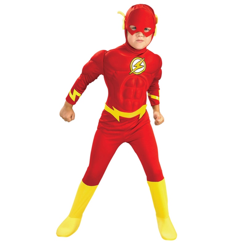 Boy The Flash Muscle Superhero Fancy Dress Kids Fantasy Comics Movie Carnival Party Halloween Cosplay Costumes