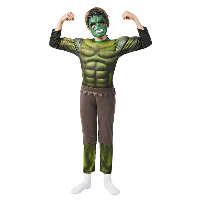 Kostymer Green Hulking med maskdräkt muskel superhjälte halloween kostym för barn pojkar barns dag gåva