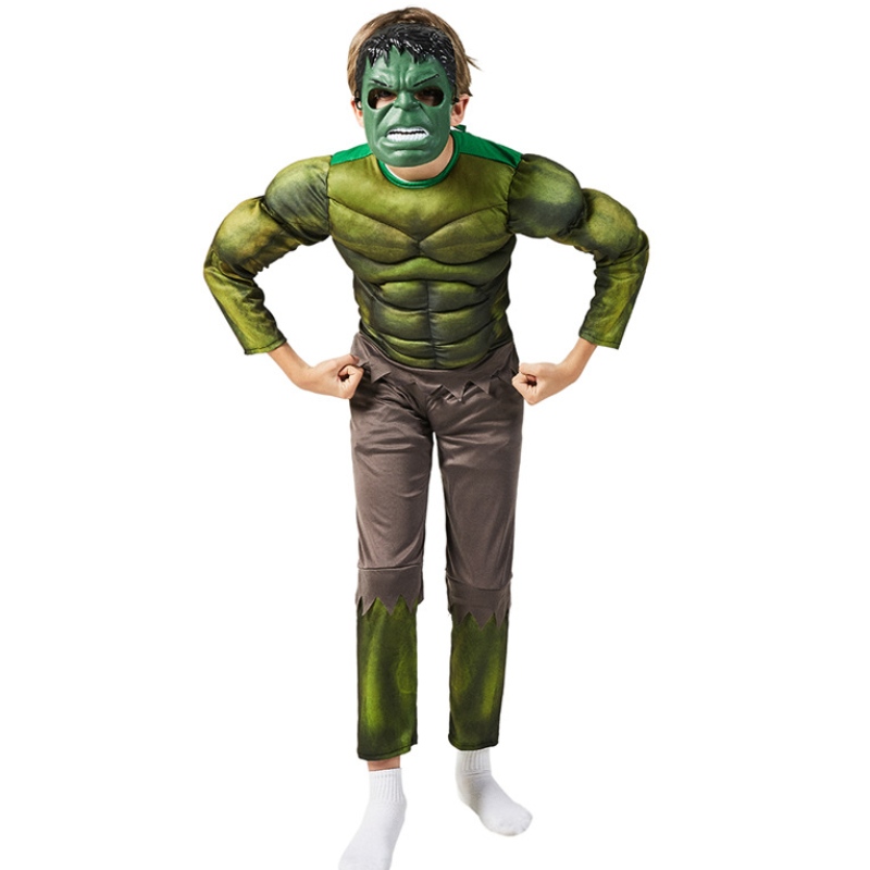 Kostymer Green Hulking med maskdräkt muskel superhjälte halloween kostym för barn pojkar barns dag gåva