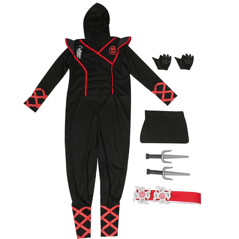 7 stycken unisex barnninja deluxe kostym för barn roll spela tema halloween fancy dress-up