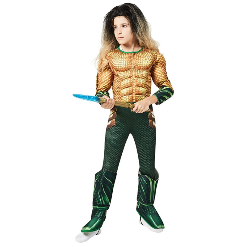 Barn Comic Superhero Aquaman Muscle Dress Up Halloween Fancy Dress Up Cosplay Costume for Child