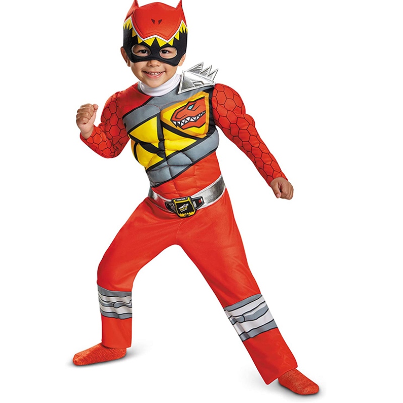 Red Power Muscle Superhero Dinosaur Costumes For Kids Boys Halloween Cosplay Anime Jumpsuit Party Dress Up Clothes