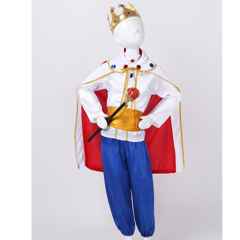 King Prince Costumes For Boys Kids Halloween Cosplay Dress Up Cloak Crown Scepter Set Carnival Rollplay Party Outfit