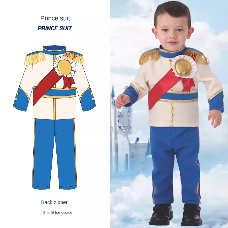 Halloween Christmas Cosplay Party Outfits Fancy Dress Up Kids Boys Medieval Prince Boy King Costume