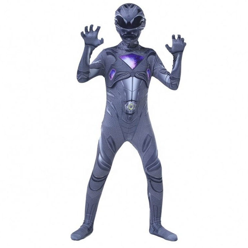 Black Color Superhero sätter Halloween Party Jumpsuit Mystic Force Power Ranger Costume för barn