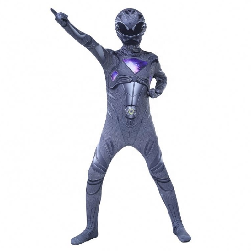 Black Color Superhero sätter Halloween Party Jumpsuit Mystic Force Power Ranger Costume för barn