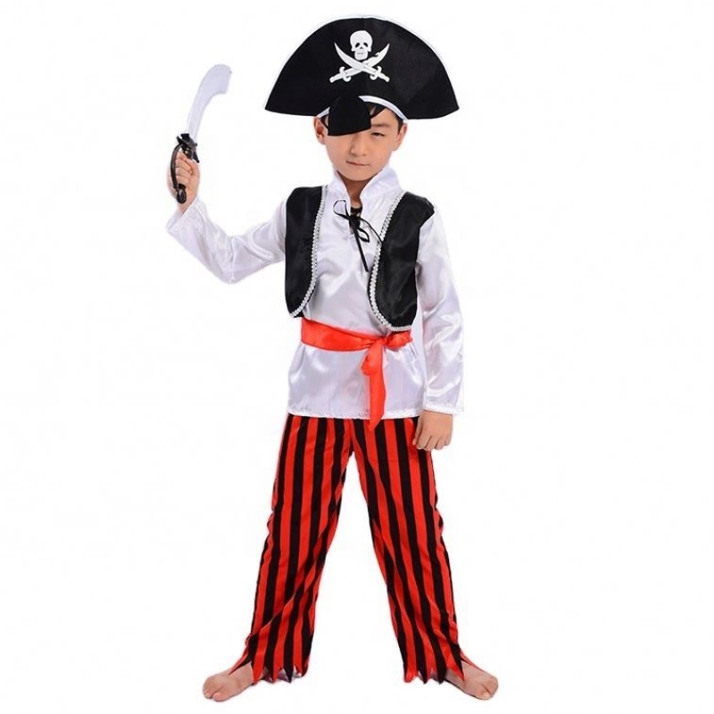 Partihandel cool randig pirat sätter scenprestanda kostymer halloween cosplay caribbean pirat kapten barns dräkter