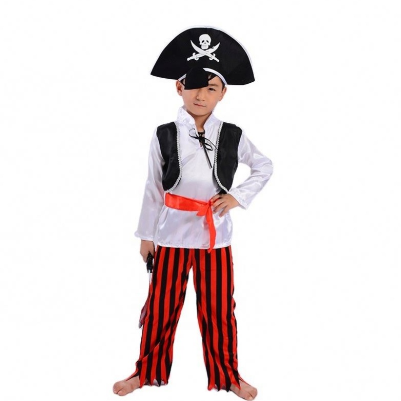 Partihandel cool randig pirat sätter scenprestanda kostymer halloween cosplay caribbean pirat kapten barns dräkter