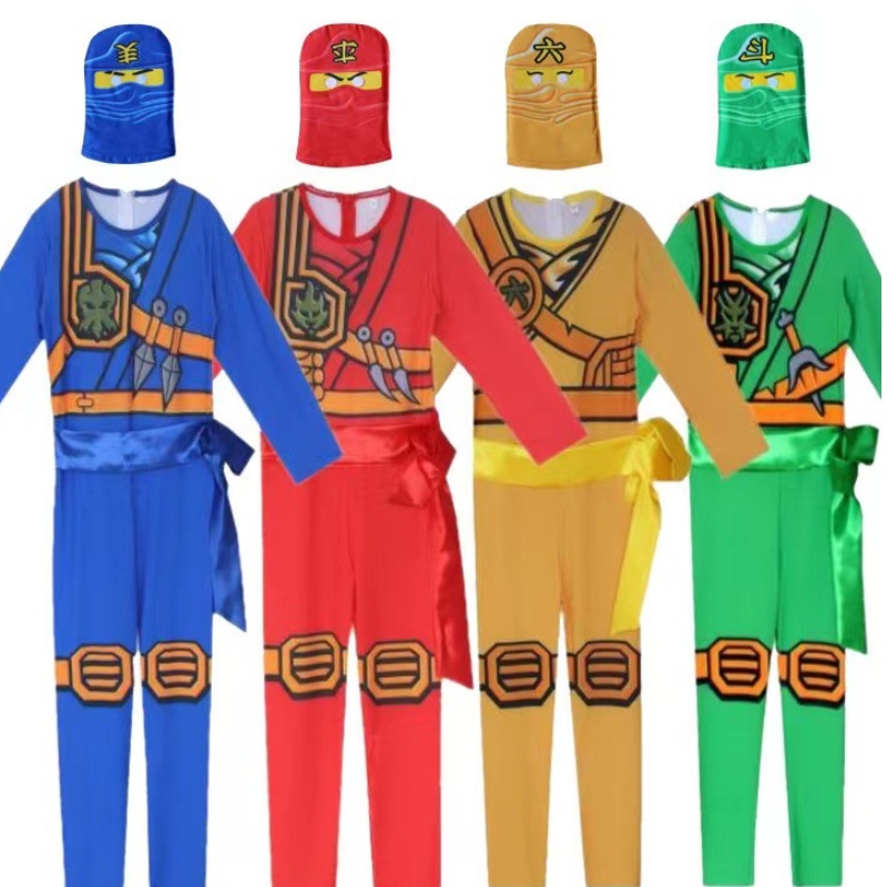 Hot Selling Halloween Children Fancy Party Dress Up Ninja Go Costume For Kids Ninja Cosplay Jumpsuits Mask Set