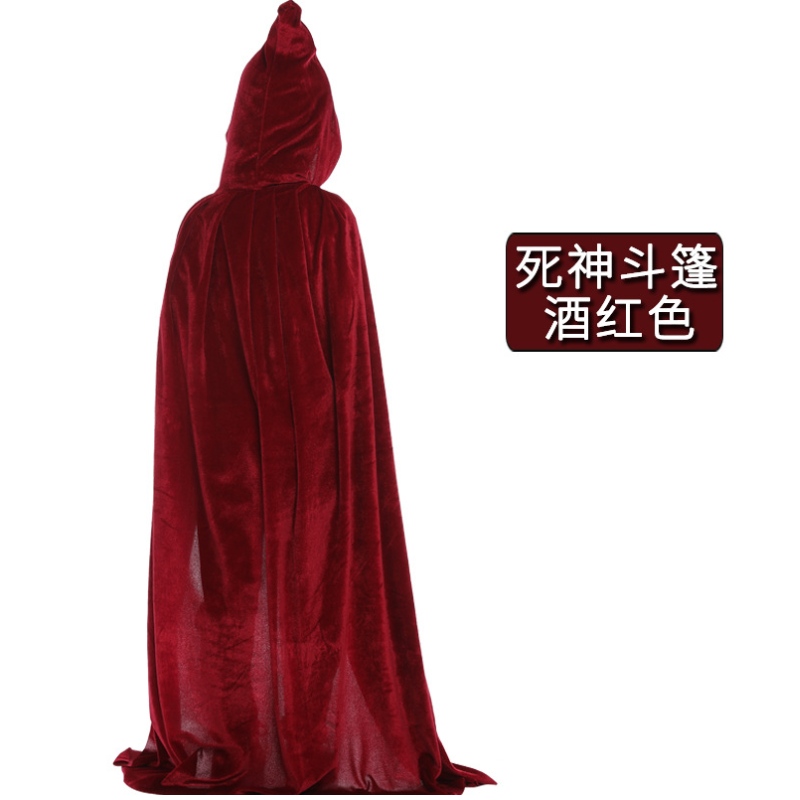 Partihandel Hot Selling Hooded Cloak Long Velvet Vampire Halloween Costume Cape för män och kvinnor