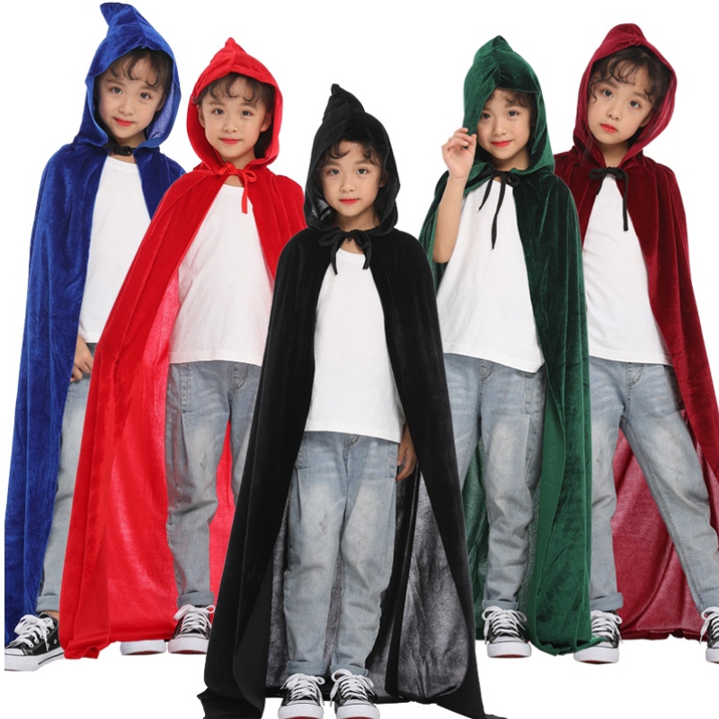 Partihandel Hot Selling Hooded Cloak Long Velvet Vampire Halloween Costume Cape för män och kvinnor