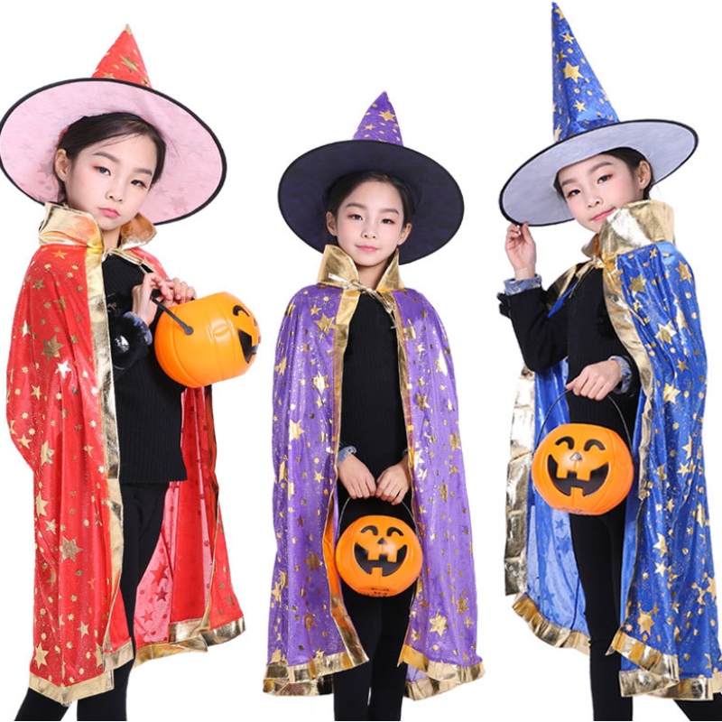 Halloween Cloak Children Cosplay Witch Cloak Magician Wizard Stage Performance Costume Hat