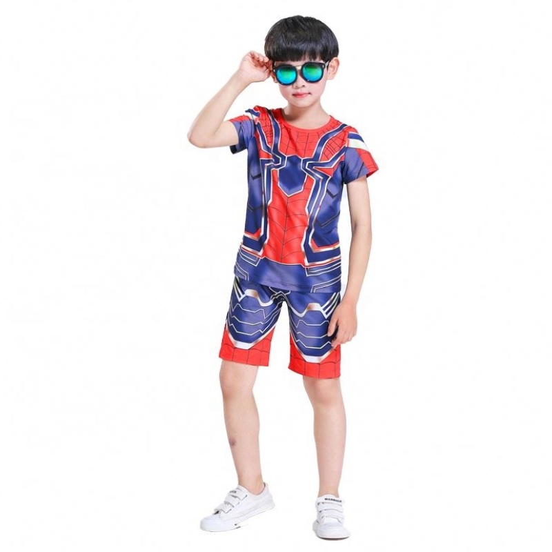 Ny stil Polyester Sport Suits Casual Outfit Halloween Party Cosplay Spiderman Suits Top&shorts for Kids Boys