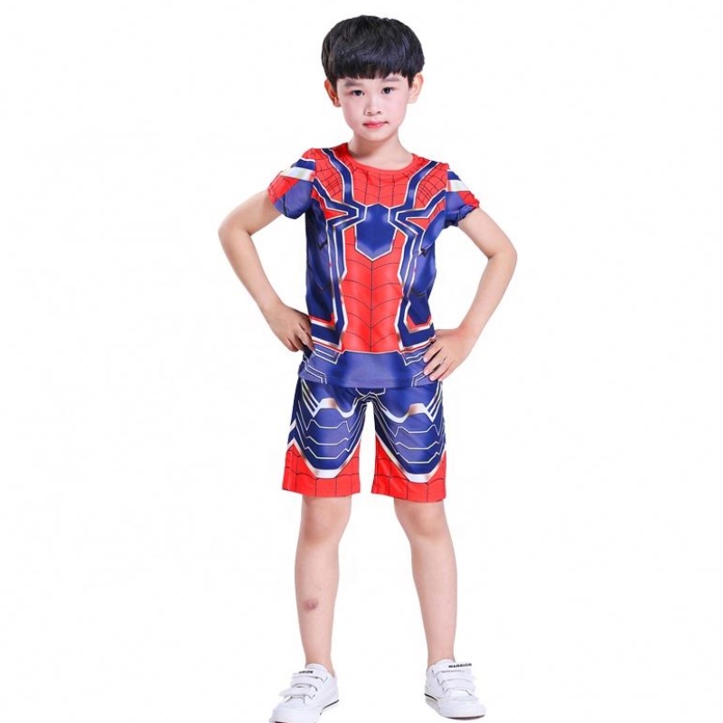 Ny stil Polyester Sport Suits Casual Outfit Halloween Party Cosplay Spiderman Suits Top&shorts for Kids Boys