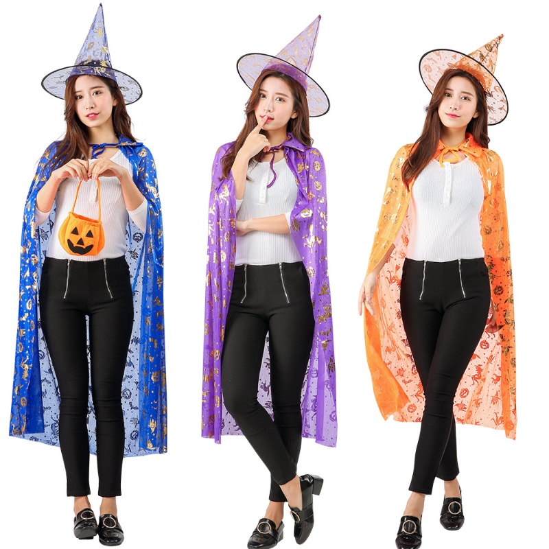 Partihandel Hot Selling Kids Cosplay Pumpkin Point Witch Cloak Halloween Cape Paternity Suit Cape