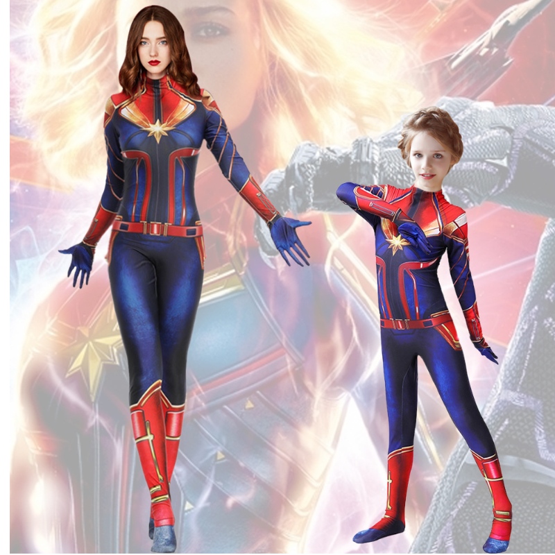 Women's Captain Marvel Hero Suit Kids Tights Show Jumpsuit Stage Cosplay Costumes