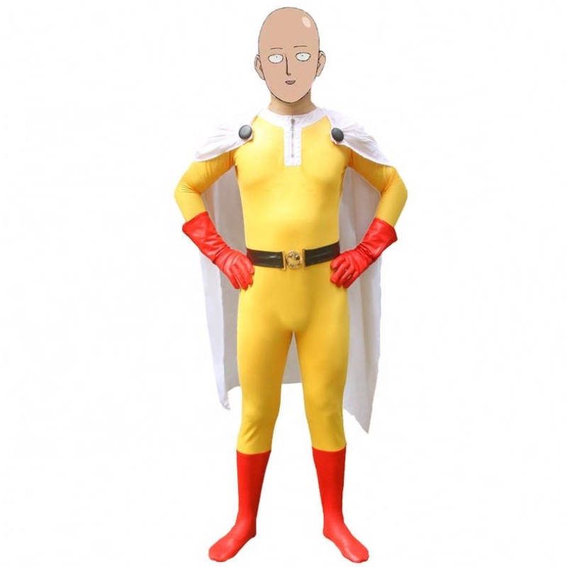 Populära hetaste Halloween Party Kids&astults TV Superhero Jumpsuit med kappa cosplay Anime One Punch Man Saitama Cartoon Costume