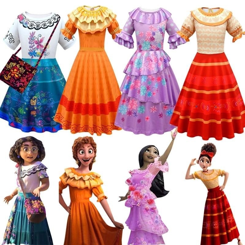 2022 Princess Encanto Mirabel Costume Dress Party Birthday Cosplay Fancy Encanto Dress for Kids