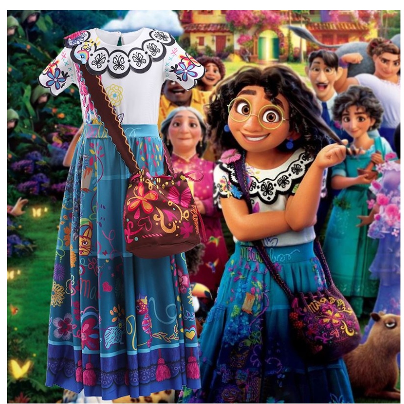 2022 Girls Short Sleeve Encanto TV Movie Mirabelle Cosplay Costume Halloween Christmas Kids Girl Dresses Encanto Dress