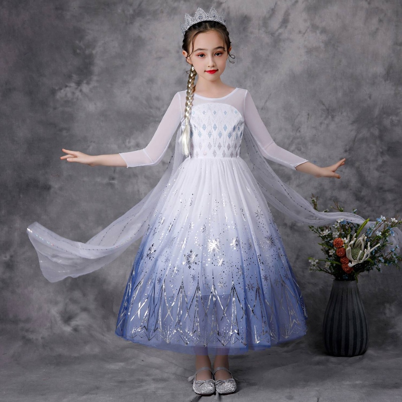 Barn klä upp Fancy Princess Costume Rollspel Halloween Party Elsa klänningar för flickor Snow Queen Party Dress K57