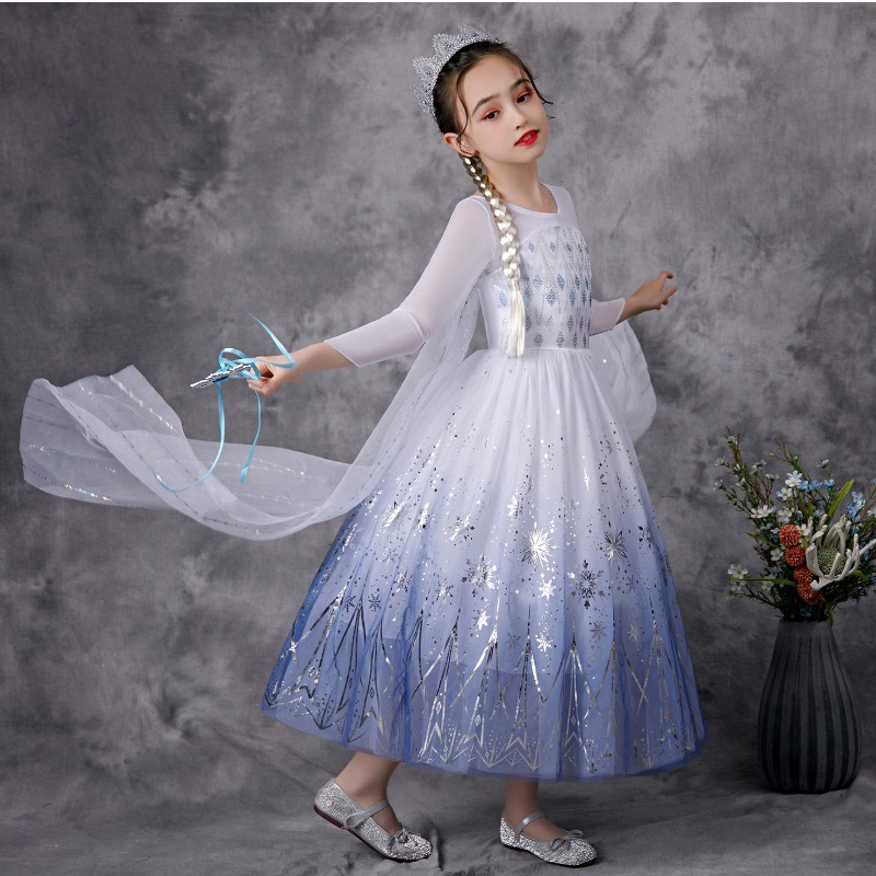 Barn klä upp Fancy Princess Costume Rollspel Halloween Party Elsa klänningar för flickor Snow Queen Party Dress K57