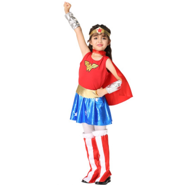 Baige Hot Selling Baby Girl Sleeveless Wonder Woman Costume for Girls Halloween Costume Set EK201