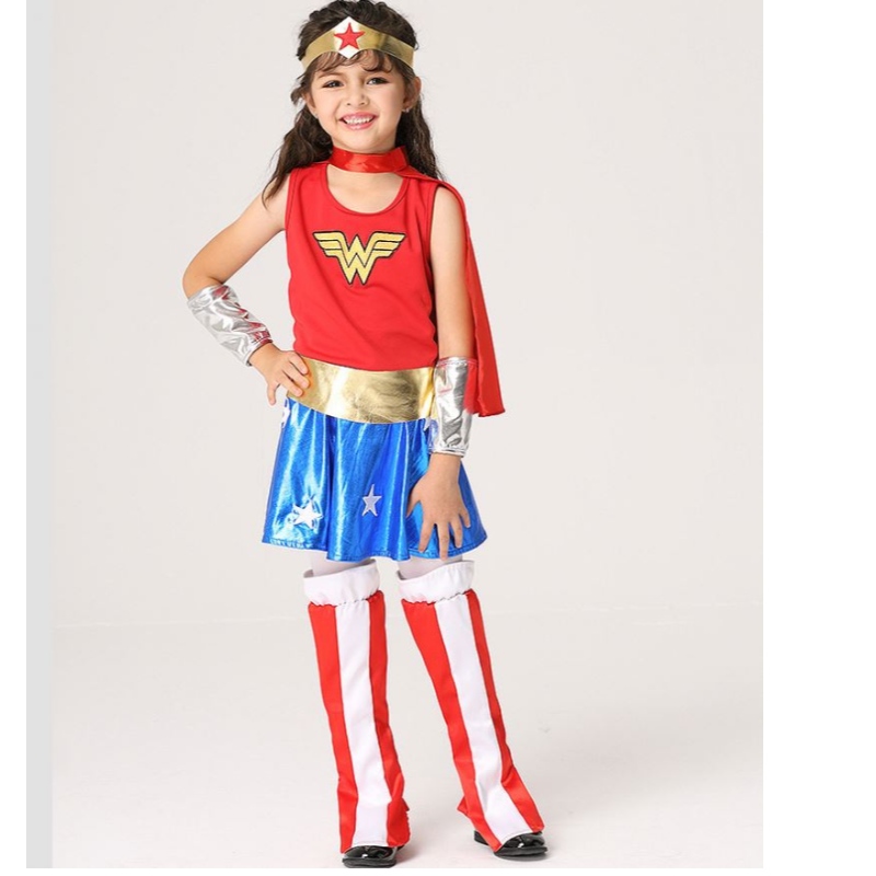 Baige Hot Selling Baby Girl Sleeveless Wonder Woman Costume for Girls Halloween Costume Set EK201