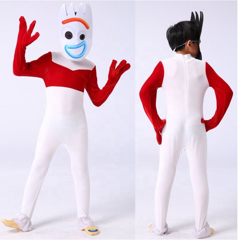 Factory White Bodysuit Cosplay Costume For Halloween Party Forky Performance Wear Toy Story Costume For Kids With Mask