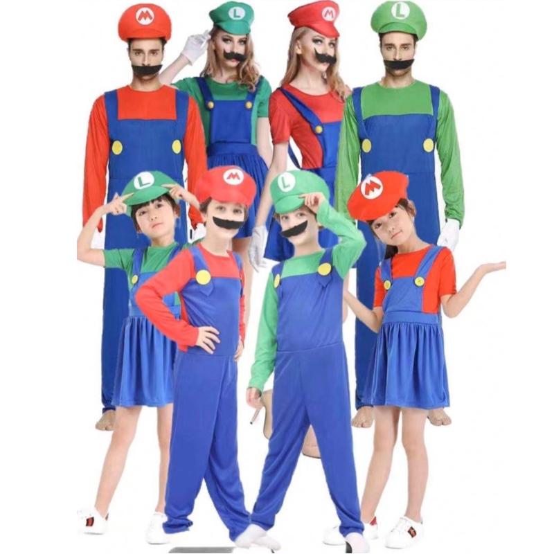 Super Mario kläder vuxna och barn Mario Family Bros cosplay kostym set barn gåva halloween fest mario&luigi kläder